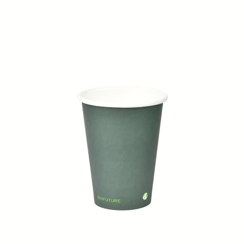 BIOFUTURE Disposable Paper Cups - Biodegradable Party Cups, 12oz Paper Cups, 100% Compostable Cups for Hot and Cold Drinks - Top Party Supplies, Eco-Friendly (50 Paper Cups) (Green, 12oz)