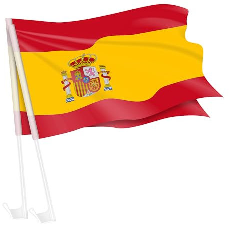 Piersando Autofahne Set 2 Stück Auto Fahne Fussball EM WM Länderflagge Fanartikel Land Flagge Autoset Eishockey Handball Basketball Spanien