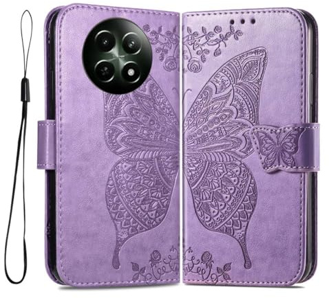 PEIYE Funda para Realme 12 5G / Realme 12X, Carcasa Antigolpes con Tapa, Case Cover Libro Billetera de Cuero PU con Relieve, Ranuras para Tarjetas y Cierre Magnético, Función de Soporte,Púrpura Claro