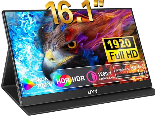 UYY Monitor Portátil 2024 HDR Monitor, FHD 100% sRGB Segundo Monitor Externo Pantalla con FreeSync IPS,Type-C,HDMI Altavoces Duales,Smart Case para|Ordenador Portátil|PC|Teléfono|Mac|PS5|Switch
