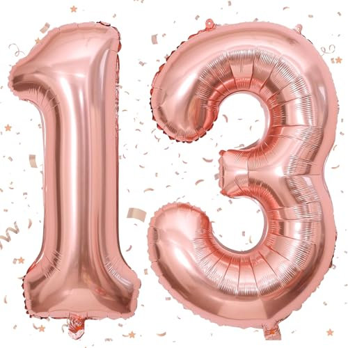 VUCDXOP Rose Gold Number 13 Balloon, 3pcs, Helium Foil 40 Balloons, 13th/31st Birthday, Wedding, Graduation, Unisex-Adults