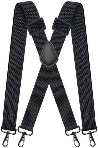 Hosenträger für Herren Extra Stark mit 4 robusten Karabiner Verschluss,4 cm breit Passform für Damen Herren Einheitsgröße Einstellbar Elastisch Hosenträger für Arbeitshose Motorradhose X Style Schwarz