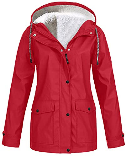 loobun Veste coupe-vent en polaire imperméable pour femme - Chaude, légère et respirante - Manteau d'extérieur avec capuche - Trench coat (grandes tailles disponibles), A39 - Rouge, M