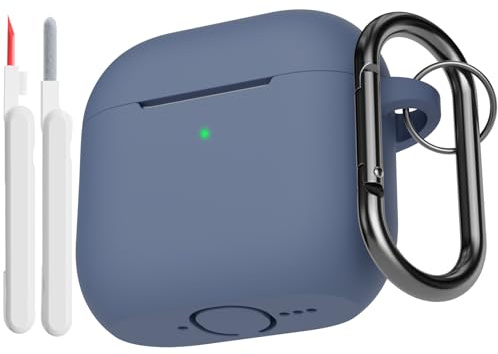 KOKOKA Silikon Hülle Schutzhülle Kompatibel mit AirPods 4. Generation mit Reinigungsset, Stoßfeste Weiche Dünne Schutzhülle Case für Airpods 4 2024 mit Cleaner Kit & Karabiner, Gray Blue