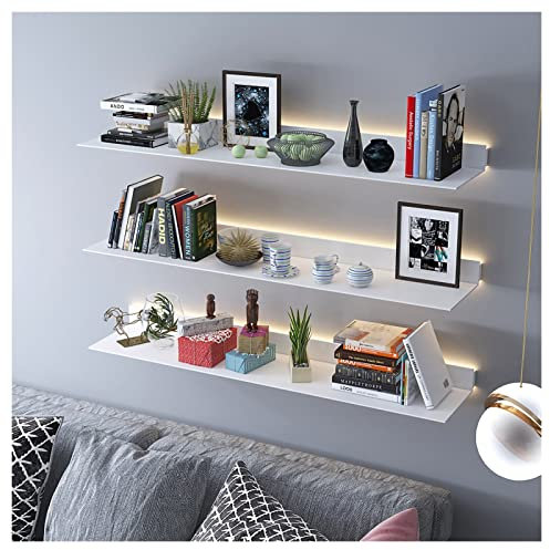 Schwebendes LED-Regal mit eingebauter Beleuchtung, Wandregale aus Metall für moderne Heimdekoration und Organisation