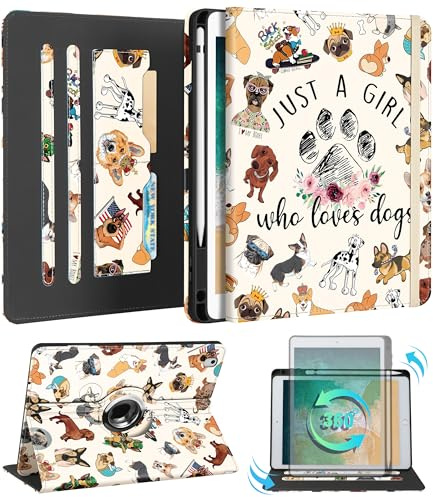 Kidcube Custodia per iPad 5a generazione 2017/Air 1st 2013/Pro 9.7 pollici custodia 2016 – donne ragazze bambini carino supporto rotante Folio cover con portapenne e slot per carte di credito Girly