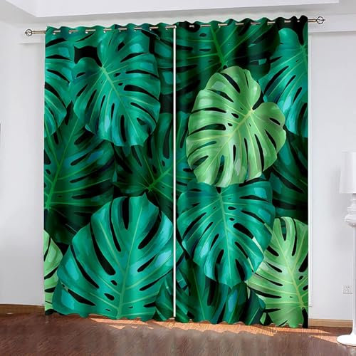 3D Drucken Gardinen Tropische Palmenblätter Wohnzimmer Vorhänge, Tropische Palmenblätter Vorhang Blickdicht Ösen Wärmeisolierend Gardine, Schlafzimmer Deko Curtain 2 Stücke 75 x 166 cm BxH q10132