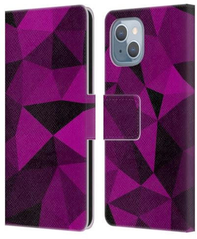 Head Case Designs Offizielle PLdesign Dunkelrosa Und Schwarzes Netz Geometrische Muster Leder-Wallet-Hülle Kompatibel mit Apple iPhone 14