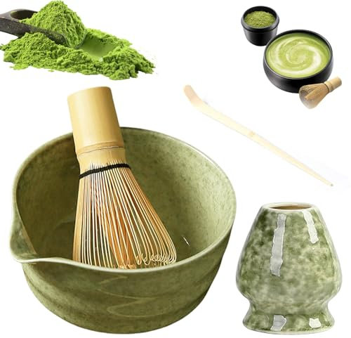 Lot de 4 fouets à matcha, fouet à thé en bambou, ensemble de 4 pièces, fouet à matcha, kit de cérémonie du thé avec matcha whisky et poils de balai, kit de thé matcha pour poudre de matcha