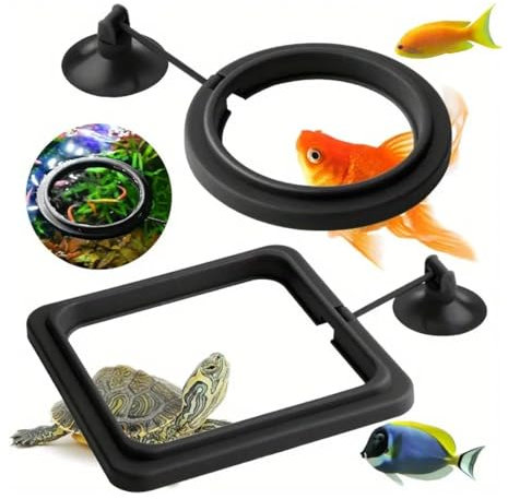 SGERUFZ 2 Pcs Fischfutterring mit Saugnapf Schwarzes Quadrat und rund Aquarium Futterring für Guppy Betta Goldfisch Schildkröte