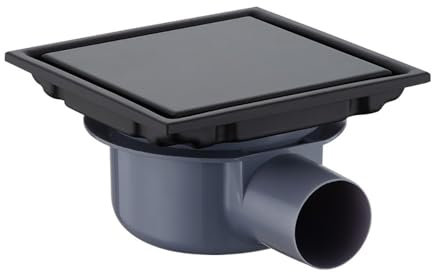 NEWFUN Canaleta de Ducha Cuadrada, 15 * 15 Desague Ducha, Rejilla Desague Ducha, Inhibidor de Olores, Desagüe de Suelo Invisible, Uso Positivo y Negativo, Soble Filtración, Alicatable (Black)