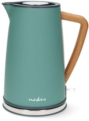 Nedis 1.7L Soft Touch Jug Kettle with Wood Effect Handle, Overheat Protection, Removeable Filter, 2.2KW - Matte Turquoise Green