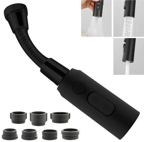 Prolunga Rompigetto Rubinetto Cucina M22 M24, Nero Hose Aeratore Rubinetto, Doccino per Lavandino con 3 Modalità, Girevole Filtro Rubinetto con Tubo, Estensione Aeratori per Rubinetti con Adattatore