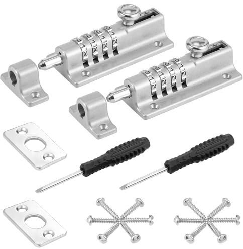 Fentar 2Pc Cerrojo con Combinación, Cerradura Puerta Combinada de 4 Dígitos con Tornillo, Pestillo sin Agujeros, Cerradura Deslizante Antióxido, Cerrojo Combinacion para Puerta Dormitorio Terraza