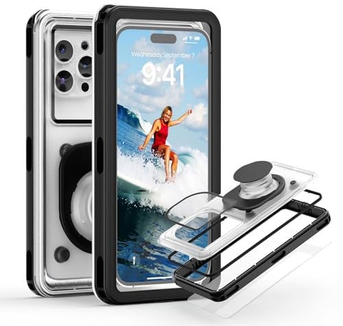 See-Through Waterproof Phone Pouch Case, IPX8 100% Risk-Free Protection for Swimming Snorkeling Beach, 6.9” Underwater Case Drop-Proof 30M/100ft Dry Bag for iPhone 16 15 14 13 12 11 Pro Max, S24