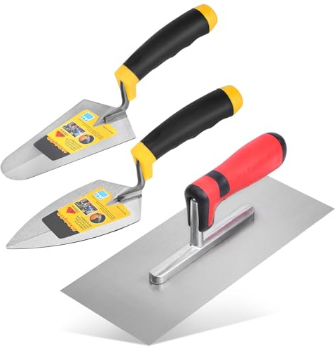 3 Pcs Masonry Tool Set,6 Trowel &11x4 Carbon Steel Flat Finishing Trowel