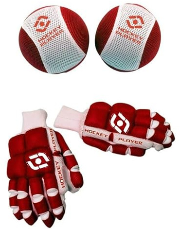 HockeyPlayer L'Estel Skates Pack di Protezioni per Giocatore di Hockey Pattini - Coppia di Guanti e Ginocchiere Mesh - Tessuto a Rete Lavabile (Rosso/Granato con Bianco, XS)