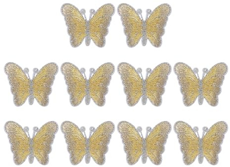 PATIKIL 10 Pcs Butterfly Iron on Patches, Embroidered Sew on Applique Repair Patch for Backpacks Clothing Shoes Hats DIY, Yellow