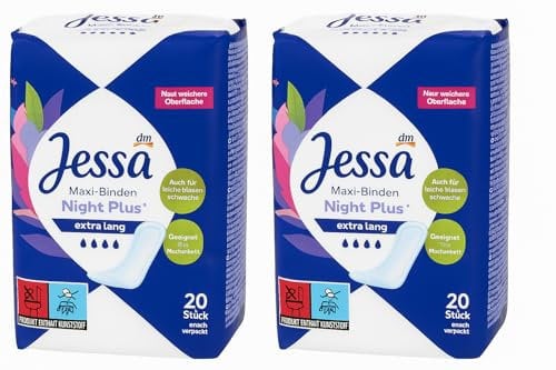 Jessa Maxi-Binden Night Plus extra lang – 2er Pack (40 Stück) – Extra saugfähig – Weiche Oberfläche – Ideal für die Nacht – Einzeln verpackt – Purlife Sticker