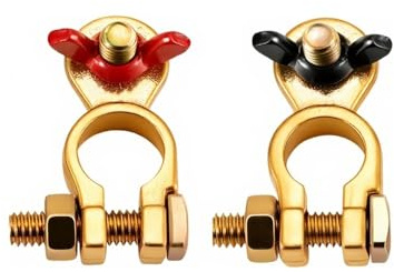 Crozgan Solid Brass Battery Terminals Clamps 12V 24V 1 Pair | Color coded battery connectors with wing nut for car truck marine RV camper