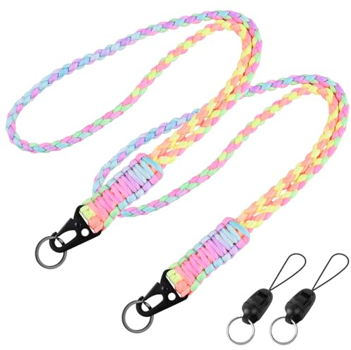 Culinavog 2 Stück Umhängeband Schlüsselband, Metall-Schlüsselringen, Umhängebänder, Nylon Lanyards mit Abnehmbarer Schnalle, Geflochtenes Lanyard für Ausweishalter, Telefonausweise(Mehrfarbig)