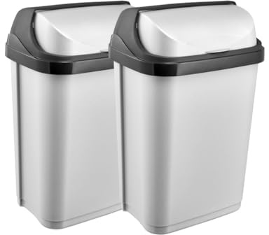 keeeper rasmus 2x Abfallbehälter mit Rolldeckel, 10 l, 25,5 x 19 x 39 cm, Light Silver