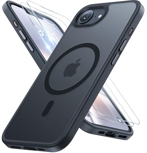 miracase for iPhone 17e & 16e Case with MagSafe & 9H+Screen Protector,Black | TOP Military-Grade Protection & Strong Magnet Shockproof Scratch-Resistant with Velvet Touch for iPhone 17e/16e Cover 6.1
