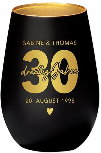 Geschenk Perlenhochzeit personalisiert Windlicht Glas mit Gravur Hochzeitstag Geschenk Hochzeit Jubiläum 30 Jahre | Schwarz