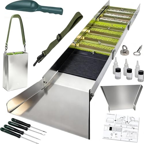 Set Completo Ricerca Dell'oro, Impianto Portatile per Ricerca Dell'oro,Canaletta in Lega Alluminio Set Completo,19 pcs Lega di Alluminio Pieghevole,127 cm,con Accessori,per Ricerca Dell'oro in Fiumi