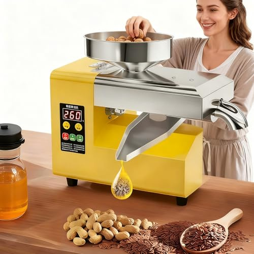 BrightFootBook New 1500W Cold Press Oil Machine | 200N·M High Torque | 5-9kg/h Output, Sesame | Quiet Commercial Grade Oil Press with Dual Hot & Cold Modes