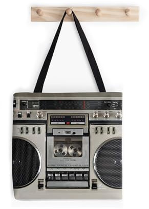 tesiwaza Vintage 80s Boombox Ghettoblaster All Over Print Zipper Tote Bag For Women Size is: One Size