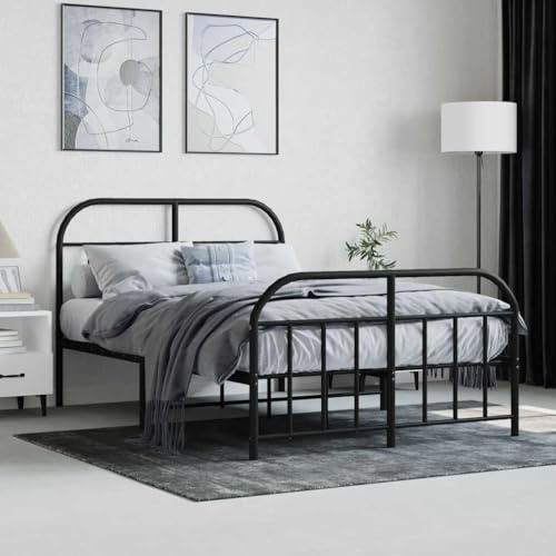 QJBSAVVA Bettgestell 120x200 cm Schwarz Stahl Doppelbett mit Kopf- und Fußteil Lattenrost