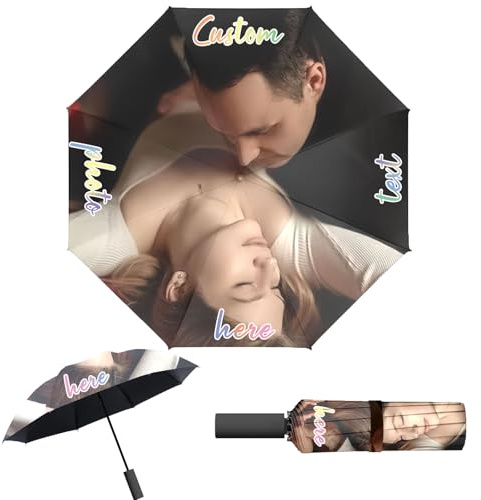 JJ GRADGOWN Personalisierte Regenschirme mit Foto Text, Klappbare Tragbare Winddichte Sevral Farbe Schirme für Regen, Sonne, Geschenke für Familie, Geburtstage, Valentinstag