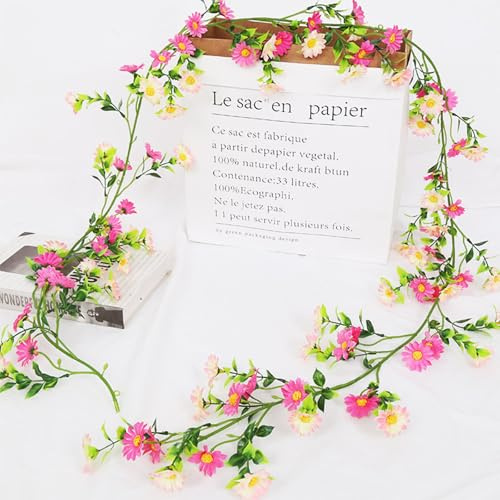 KASESSS 210cm Kunstblumen Girlande, Kunstblumen wie Echt, Künstliche Blumengirlande, Hängepflanze Künstlich, Fake Blumen Blumenwand für Hochzeit Partei Tischaufsätze Heim Küche Dekor, Rosa