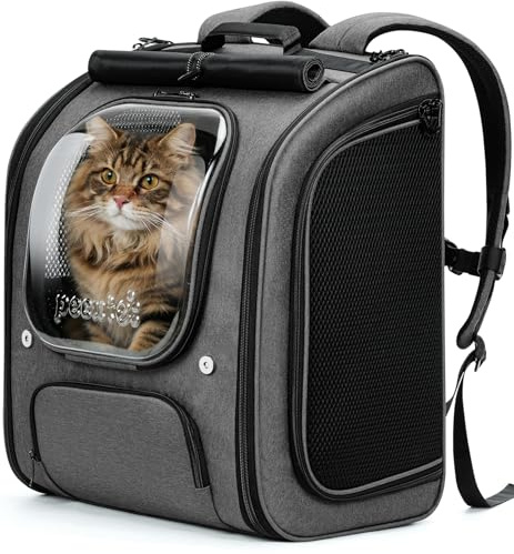 Pecute Katzenrucksack,Rucksäcke für Hunde,Ergonomie,XXL,Grau | Sonnenschutz,Sichtfenster,Sicherheitsleine,Robust,Große Netzflächen Für Luftzirkulation,Geeignet Für Outdoor,Tierarzt