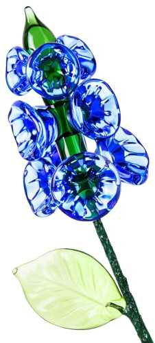 Fiwochic Miniature Glass Flower Small Mini Birth Month Flower with Stem Birthday Gift for Women Mom Mother's Day Wedding Gifts Office Home Table Centerpiece, Vase is Not Included(1 Pcs,Larkspur)