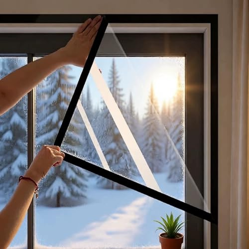 Wärmeschutzvorhang für Fensterfolie Kälteschutz und Wärmeschutz im Winter Kälteschutzfolie Isolier-Schutz-Vorhang Selbsthaftend, Winddicht Klebemontage Ohne Bohren
