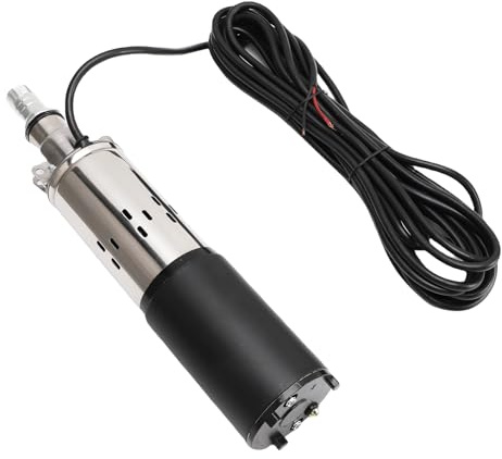 Mumusuki 12V Deep Well Pump, Stainless Steel Submersible with 7m Power Cable, 30m Lift 1.2m³/h Flowrate for Deep Well Solar Panel
