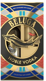 BELUGA NOBEL VODKA | 700 ML | Geschenkset mit Rocks-Glas und farbigem Fischdesign | Dreifach gefilterter Premium Vodka | 30 Tage gereift