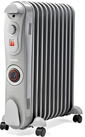 Schallen 2500W 11 Fin Portable Electric Slim Oil Filled Radiator Heater with Adjustable Temperature Thermostat, 3 Heat Settings & Built in 24H Timer | 2.5KW GREY