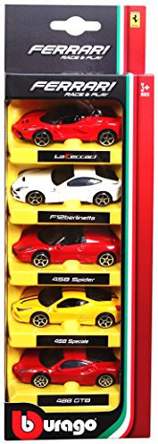 Bburago Ferrari Race and Play 5 Vehicle Pack - 1:64 Scale - Incredibly Detailed Die-Cast Replica Collectible Model Vehicles