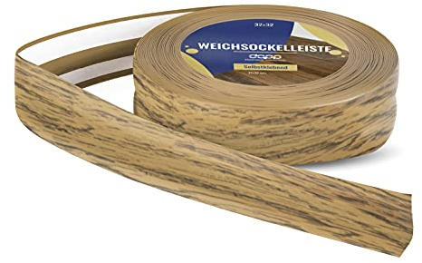DQ-PP WEICHSOCKELLEISTE – 20m – eiche – 32x23mm – PVC – selbstklebend – Knickwinkel Fussleisten Gummileiste Sockelleiste Winkelprofil Abschlussleiste Bodenleiste