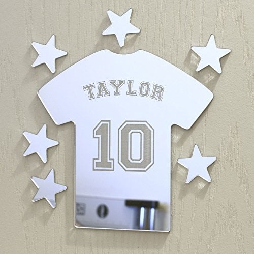 Football Tshirt Mirror Set Personalised Door Name Plaque Boy Girls Bed Room Sign