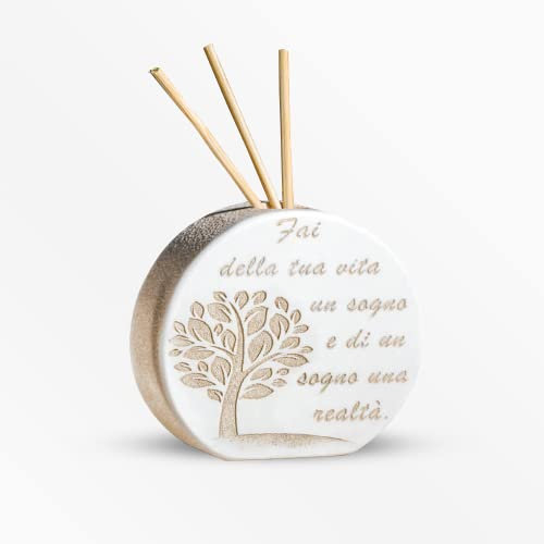 Profumatore Bomboniera in Resina effetto Marmo con Albero della vita e Frase Fai della tua vita un sogno Scatola da Regalo ed Essenza profumata inclusa Articolo d'arredo e di design
