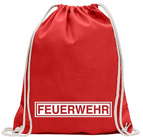 Kiwistar - Turnbeutel - rot - Feuerwehr - Fun Rucksack Sport Beutel Gymsack Baumwolle mit Ziehgurt