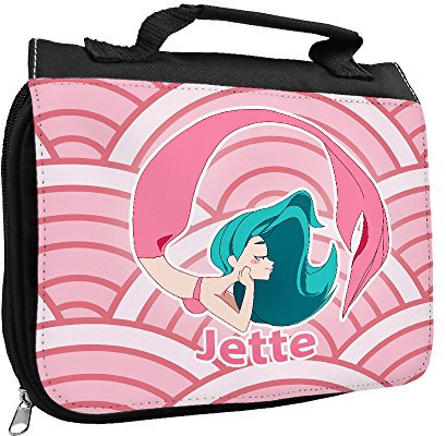Kulturbeutel mit Namen Jette und Meerjungfrau-Motiv rosa für Mädchen | Kulturtasche mit Vornamen | Waschtasche für Kinder