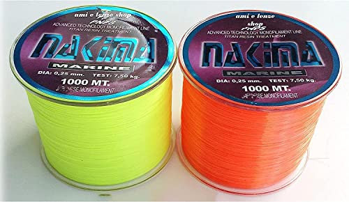 FILO PESCA COLORATO GIALLO ARANCIONE DA MULINELLO SENZA MEMORIA MARE SURFCASTING TROTA LAGO (0,22 arancio)