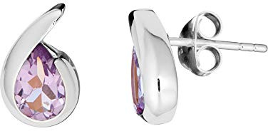 81stgeneration Frauen 925 Sterling Silber 12 mm Amethyst Anführungszeichen Tropfen Ohrstecker Ohrringe