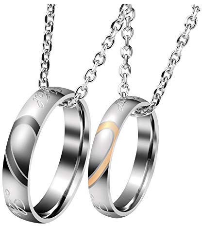 Zysta Kundenspezifische Gravur 2PCS Pärchen Kette- Edelstahl Damen Herren Ringe Anhänger Paar Halskette mit Gravur für Paare Liebhaber (#1(mit gravur))