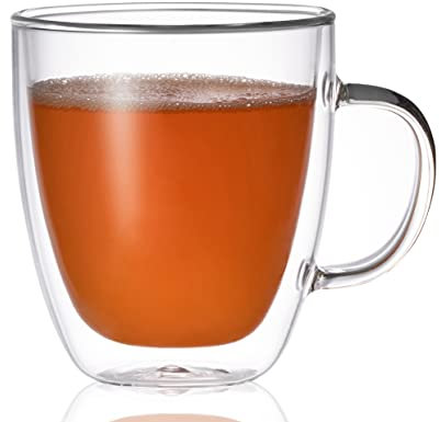 BothEarn Coffee Mug - 19 Ounce (560 ml) Insulated Double Wall Clear Glass with Thick Handle - Great for Latte Cappuccino and Juice, BE026